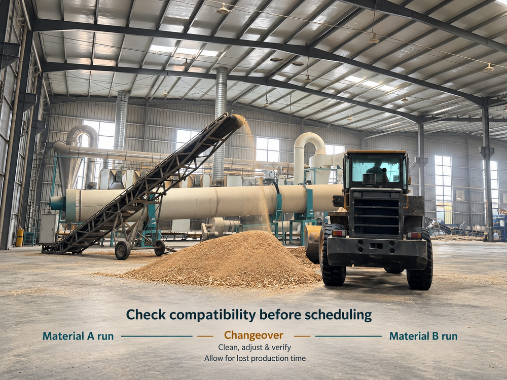 rotary dryer material changeover
